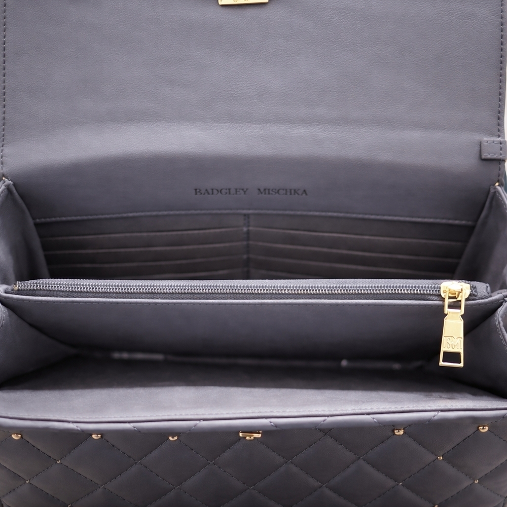 NWT Badgley Mischka Gray Quilted Clutch with Gold Accents - Picture 3 of 4